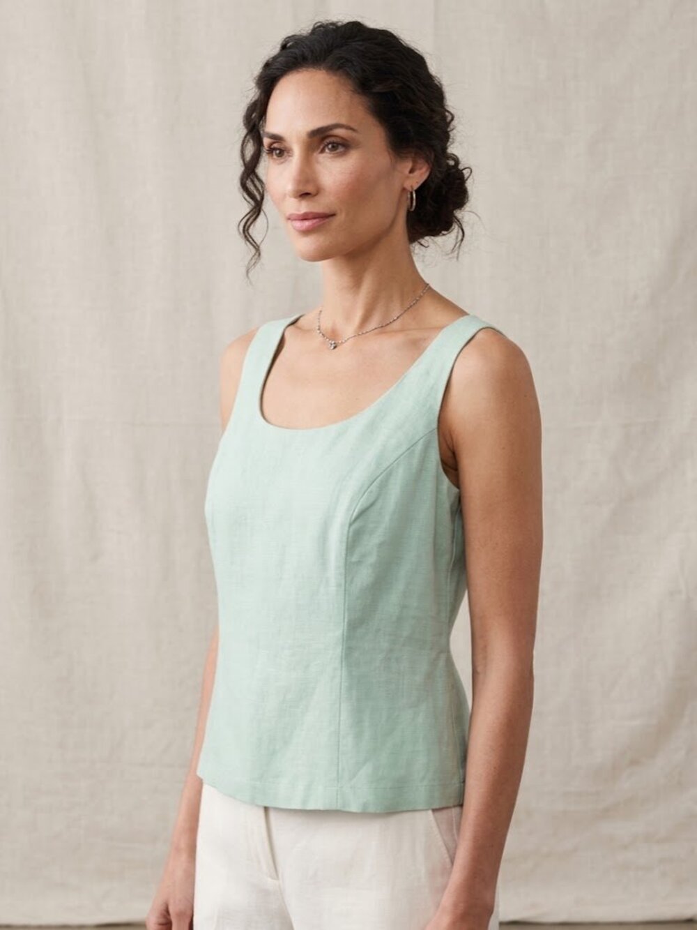 Vintage Positive Attitude Ice Green Linen Tank Top Lined Side Zip Size 14